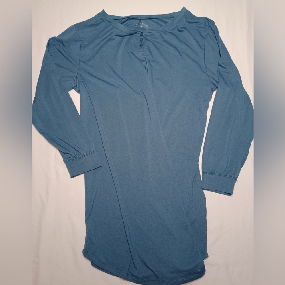 Women’s gray/blue Softies Long Sleeve Henley night Shirt- XL